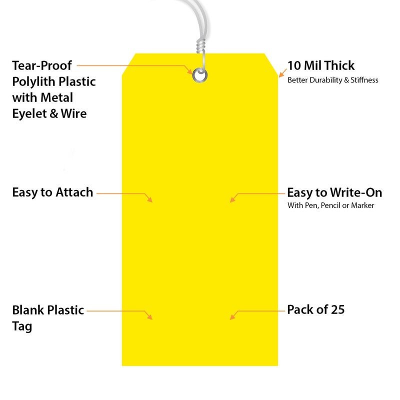 SmartSign Blank Yellow Tag with Wire | 6 1/4" x 3 1/8" Size 8 Tear Proof Polypropylene, Pack of 25 - Image 3